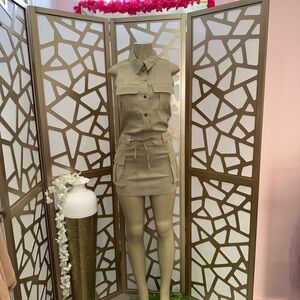 Stylish Tan Sleeveless Shirt Dress